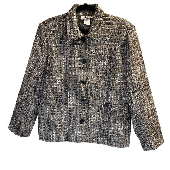 N Touch Tweed Button Front  Blazer Jacket Size 12 Brown Black Retro Academia - Picture 10 of 13